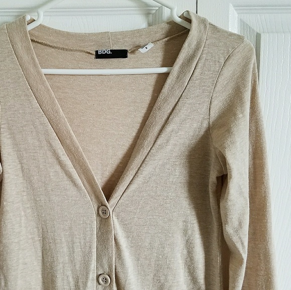 🦊 BDG Cream Cardigan Sweater V Neck w/ Pockets - Picture 3 of 7
